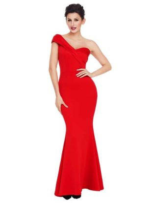 One Shoulder Foldover Fishtail Maxi Formal Dress