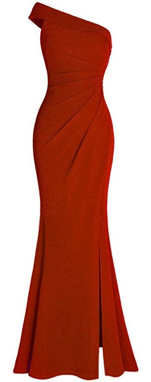 Fazadess Women's Ruched One Shoulder Side Split Slim Formal Evening Party Dress