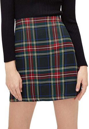 High Waist Black Plaid Sheath A- Line Slimming Woolen Mini Sheath Skirt main image 1