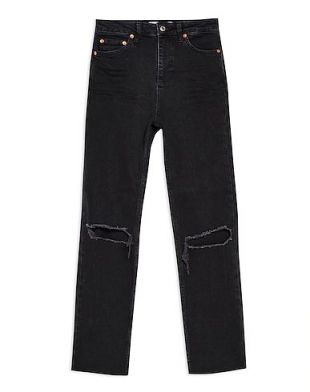 Topshop - Wash Black Rip Straight Jeans