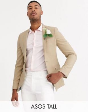 ASOS DESIGN Tall - Blazer de mariage super ajusté à carreaux ton sur ton - Camel | ASOS
