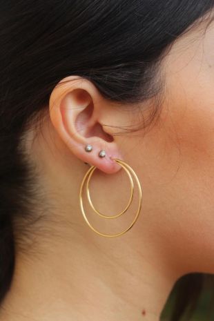 Boucles d'oreilles 14K Gold Double Hoop, Boucles d'oreilles moyen larges, Cerceaux d'or femmes, Boucles d'oreilles simples, Boucles d'oreilles Ceréliques, Boucles d'oreilles minces cercle minimaliste
