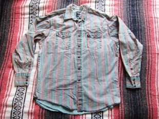 Grand Wrangler Faded 100% Cotton Western Shirt / 80s, Cowboy, Snap Front, Green Pink Gray, Rodeo
