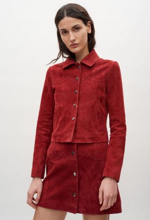 VESTE COL CLASSIQUE COURTE EN CUIR GRENADE