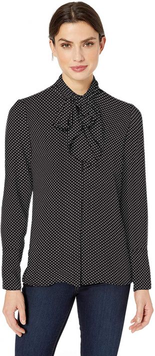 Women's Long Sleeve Tie Neck Blouse