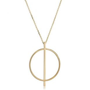 14K Yellow Gold Circle And Bar On 16" To 17" Adjustable Necklace