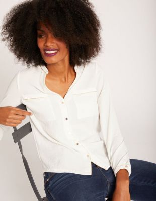 Chemise manches longues poches plaquées ecru femme |