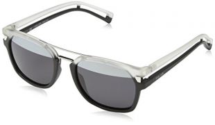 Police - Occhiali da sole S1948 Neymar Jr 1 Wayfarer, BLACK & CRYSTAL FRAME/SMOKE & SILVER MIRROR SPLIT LENS