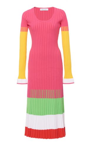 Colorblock Ribbed-Knit Midi Dress