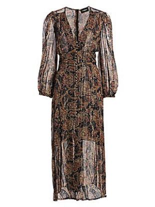 The Kooples - Paisley Metallic Silk Midi Dress