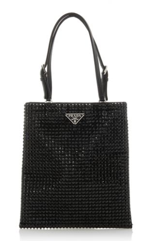Leather Trimmed Crystal Embellished Nylon Mini Bag
