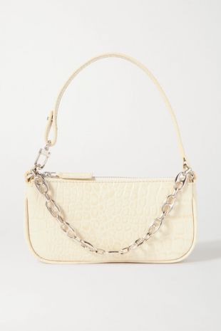 By Far Yellow Croco Embossed Leather Rachel Shoulder Bag at FORZIERI