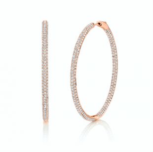 Three Row Diamond Large Hoop Earrings