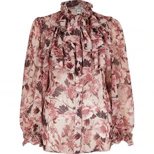 River Island - Ruffled Blouse In Pink Floral Print