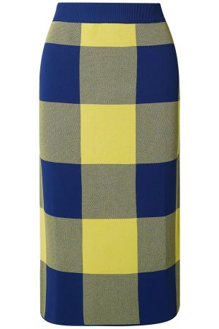 Yellow Gingham jacquard-knit midi skirt