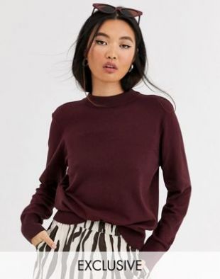 Monki - Pull col montant léger - Lie-de-vin | ASOS