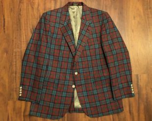 Vintage manteau de Sport MACYS Plaid laine soie rouge & vert | 39 40 regular | Ivy League Trad