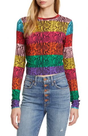 Delaina Stripe Reptile Print Crop Top