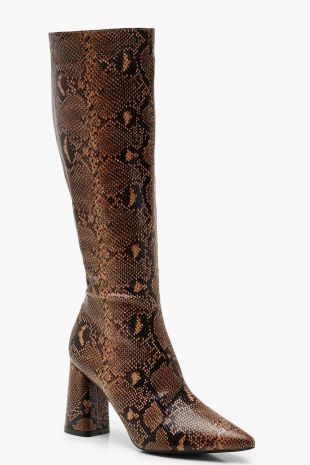 Boohoo - Snake Print Knee High Boots
