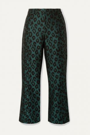 Cindy Leopard Jacquard Slim Leg Pants