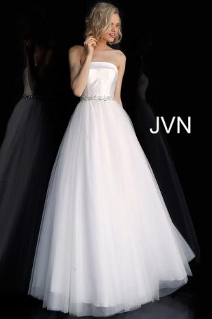 Strapless Embellished Belt Prom Dress Ball Gown
