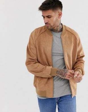 suede bomber jacket in tan