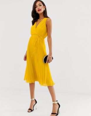 ASOS DESIGN - Robe mi-longue avec corsage cache-cœur et jupe plissée | ASOS