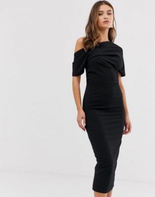 Pleated Shoulder Pencil Dress