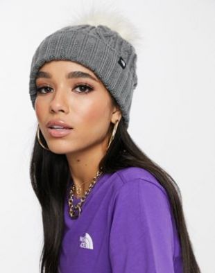 Bonnet à pompon en fourrure de luxe gris/gris - Romford - H&L