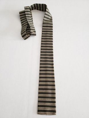 vintage 50s 60s Square End Skinny Neck Tie Knit Brown Cream Olive Green Striped
