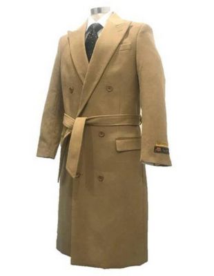 Manteau de robe homme DBCoat Alberto Nardoni Belted Wool Fabric Double Breasted Full Length Overcoat - Topcoat