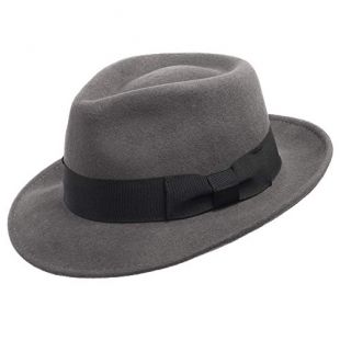 Ultrafino Brooklyn Crushable Wool Felt Fedora Dress Hat Grey 7 5/8