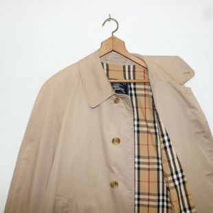 vintage Burberry's Plaid Lined Button Up Beige Mens Trench Coat