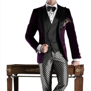 Mens Purple Velvet Tuxedo Jacket Groom Wedding Dinner Jacket Slim Fit 1 Button Blazers