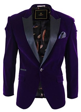 CAVANI Men Soft Velvet Violet Black 1 Button Dinner Jacket Tuxedo Blazer Smart Casual Fit Purple 46