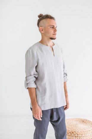 Chemise en lin homme manches longues, chemise homme gris, lin de chemise ample, chemise en lin pur naturel, chemise en tissu naturel, DIFFERENT COLORS