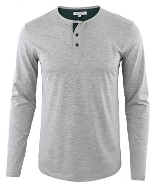 HARBETH Men's Regular Fit Long Sleeve Athletic Henley Shirt Active Jerseys Tee H.Gray/Dk.Green XL