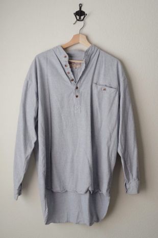 VINTAGE années 80 90s Chemise à manches longues gris clair avec henley de poche de sein