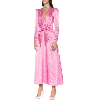 Polka-dot silk-satin midi dress