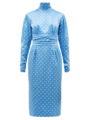 High-neck polka-dot print silk-satin dress