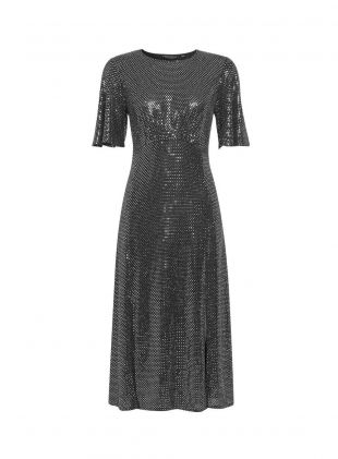 Silver Sequin Angel Sleeve Midi Dress