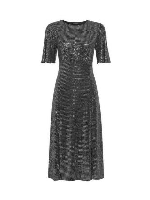 Sil­ver Se­quin An­gel Sleeve Mi­di Dress