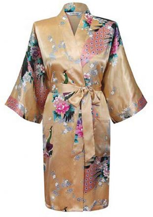 Silk Satin Floral Bathrobe Short Kimono Robe Night Robe Bath Robe Women