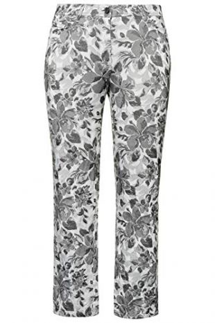 Women's Plus Size Tonal Floral Jacquard Stretch Jeans Light Grey