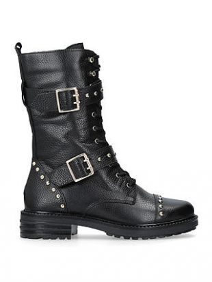 Black  Biker  Leather  Boots