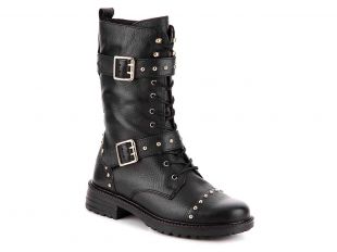 Black Bik­er Leather Boots