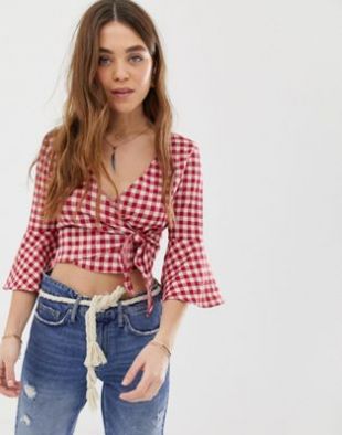 Wrap Front Blouse in Gingham