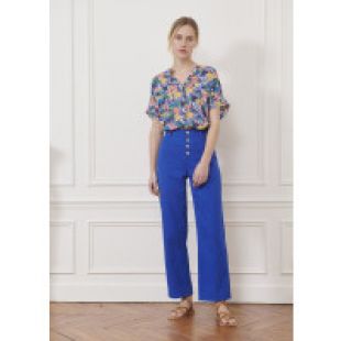 Pantalon jambe large en viscose et lin, vert | Max Mara