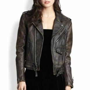 Women's Leather Jacket Genuine cowhide Motorcycle Slim fit Biker Jacket Distressed Leather