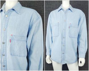 chemise vintage Levis Denim / Chemise Jean Bleu Femme / Overshirt vintage / Large L Extra Large XL